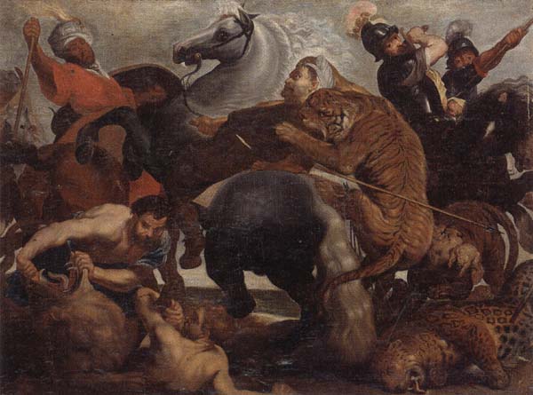 A lion,tiger and leopard hunt